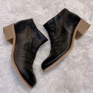 ANTELOPE Leather Ankle Booties Hand Made stacked heels side zip ruche women 39